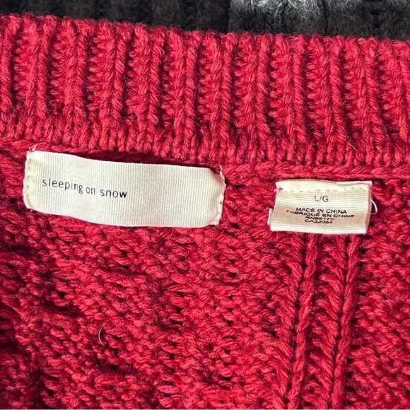 ANTHROPOLOGIE SLEEPING ON SNOW RED & GRAY WOOL CARDIGAN GOLD BUTTONS L Winter - Picture 6 of 8